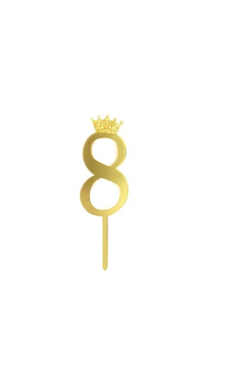 Topper na tort cyfra "8" z koroną, złoty