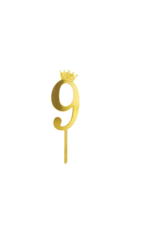 Topper na tort cyfra "9" z koroną, złoty