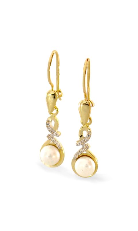 Wiszące kolczyki z perłami eleganckie ze złota próby 585 na biglu