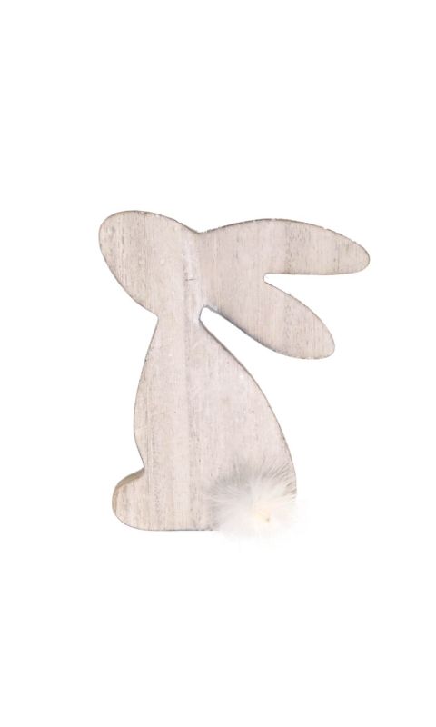 Zajączek drewniany z puchatym ogonkiem stojący, 12 cm