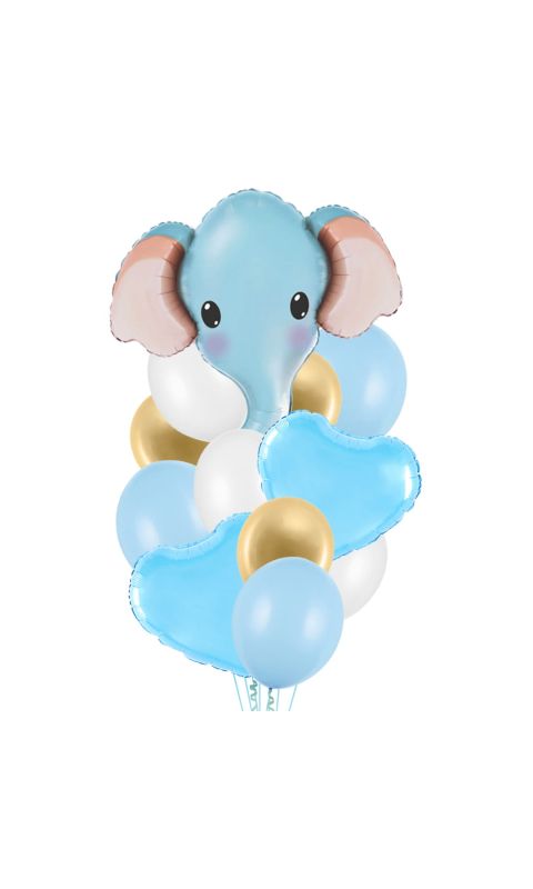 Zestaw balonów na Baby Shower dla chłopczyka niebieski słoń
