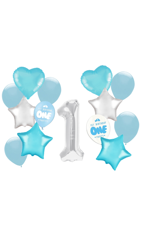 Zestaw balonów na Roczek 1 urodziny niebieski dla chłopca