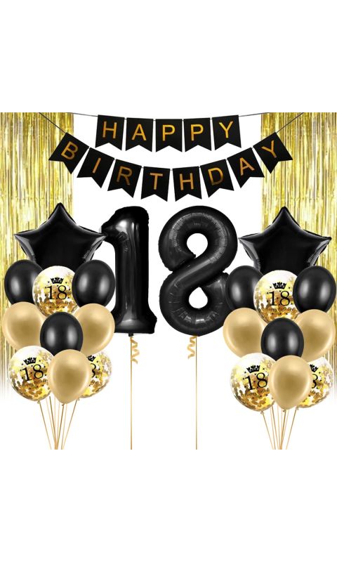 Zestaw balonowy na 18 urodziny czarno złoty