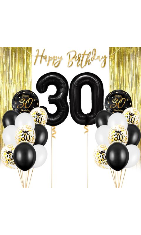 Zestaw balonowy na 30 urodziny czarno złoty