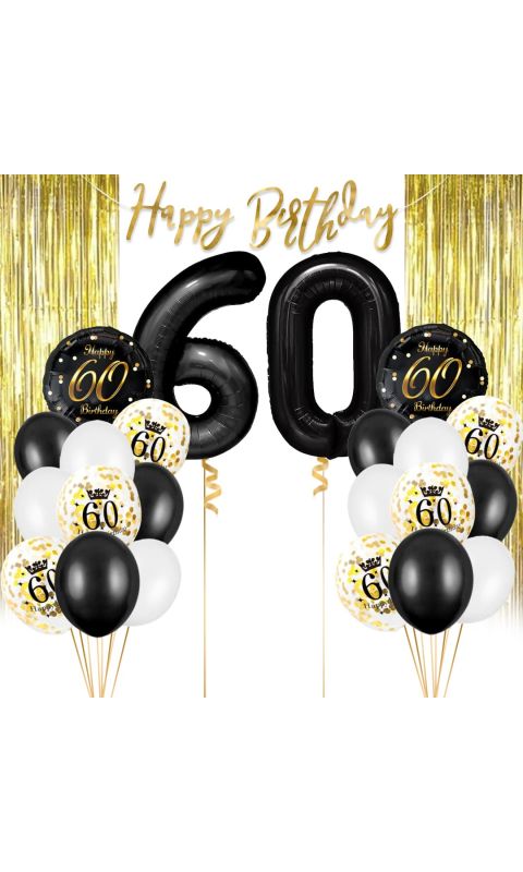 Zestaw balonowy na 60 urodziny czarno złoty