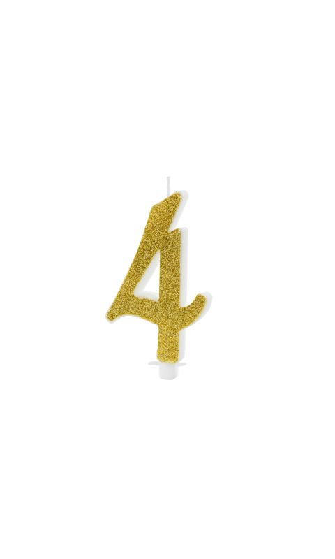 Świeczka urodzinowa Cyferka 4, złoty, 10cm