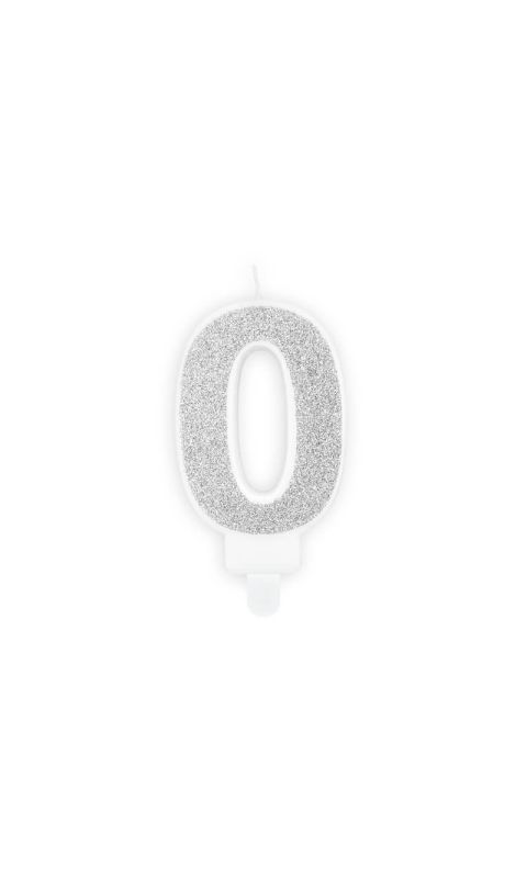 Świeczka urodzinowa cyfra 0 srebrna, 7 cm