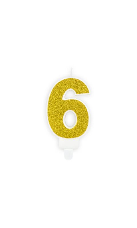 Świeczka urodzinowa cyfra 6 złota, 7 cm