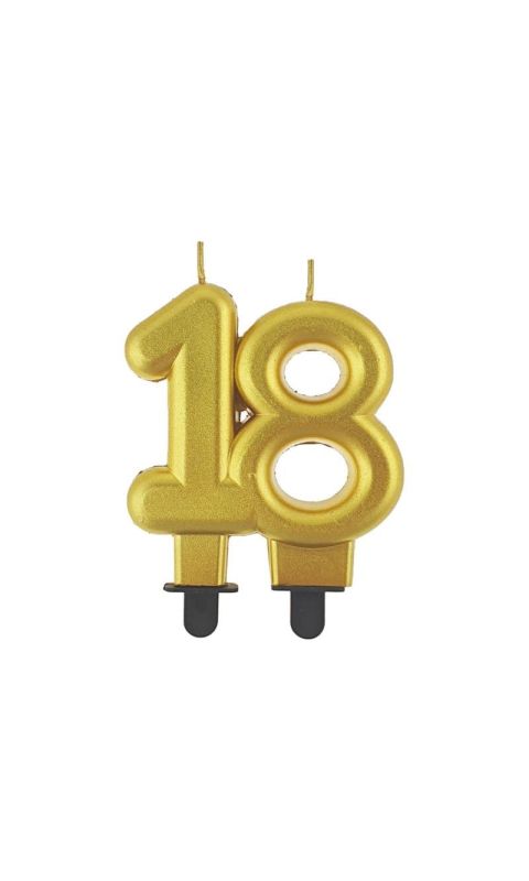 Świeczka urodzinowa metaliczna liczba 18 złota, 8 cm
