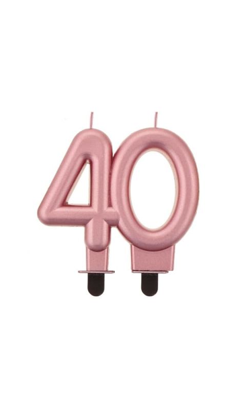 Świeczka urodzinowa metaliczna liczba 40 różowe złoto, 8 cm