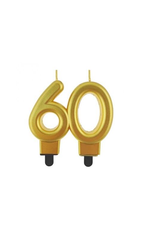 Świeczka urodzinowa metaliczna liczba 60 złota, 8 cm
