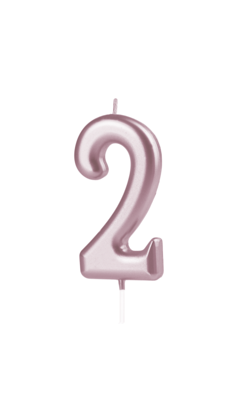Świeczka urodzinowa na tort Cyfra 2, różowe złoto, 10 cm