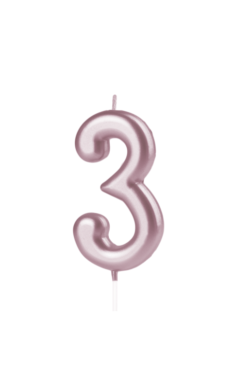 Świeczka urodzinowa na tort Cyfra 3, różowe złoto, 10 cm