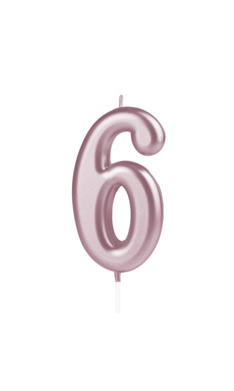 Świeczka urodzinowa na tort Cyfra 6, różowe złoto, 10 cm