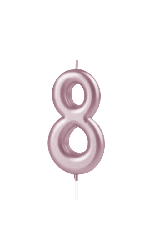 Świeczka urodzinowa na tort Cyfra 8, różowe złoto, 10 cm