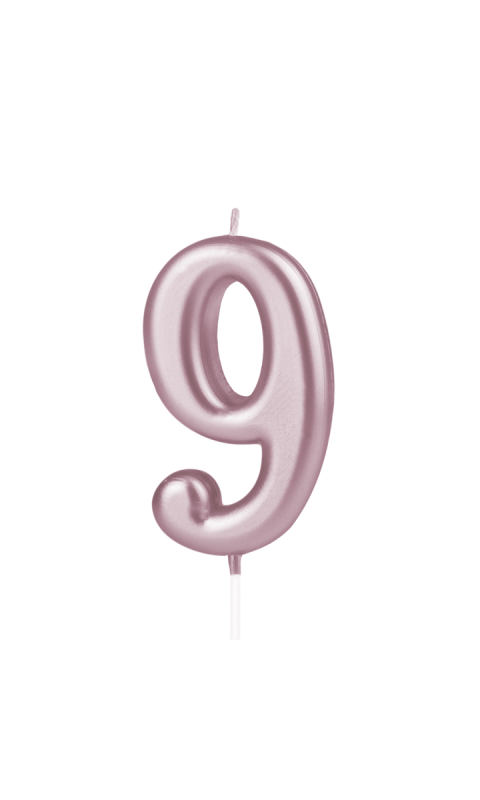 Świeczka urodzinowa na tort Cyfra 9, różowe złoto, 10 cm