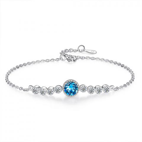 bransoletka srebrna z niebieskim kryształem
