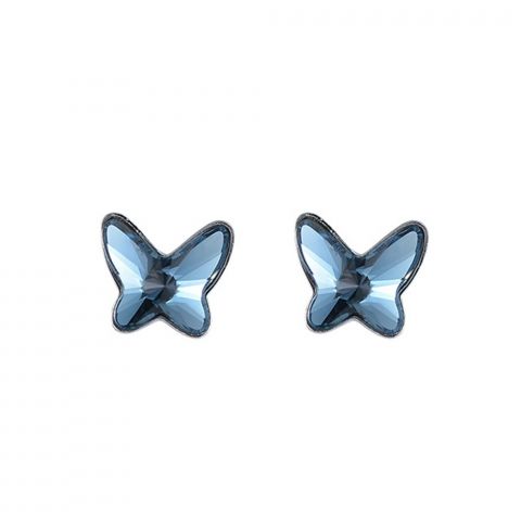 kolczyki srebrne z niebieskimi kryształowymi motylkami