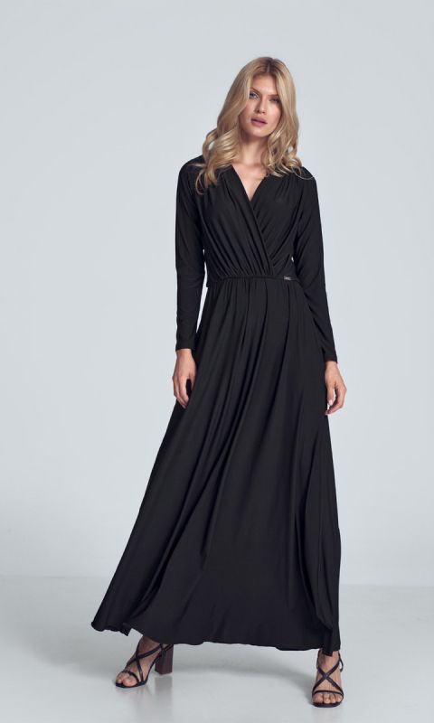 Sukienka maxi z długim rękawem czarna