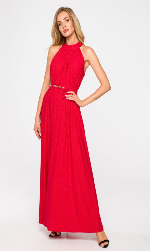 Suknia z dekoltem typu halter-czerwona