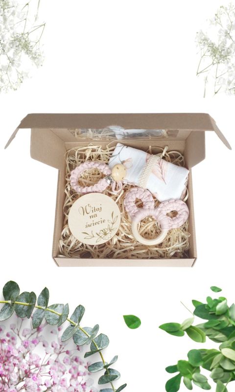 Personalizowany box baby shower pudrowy róż