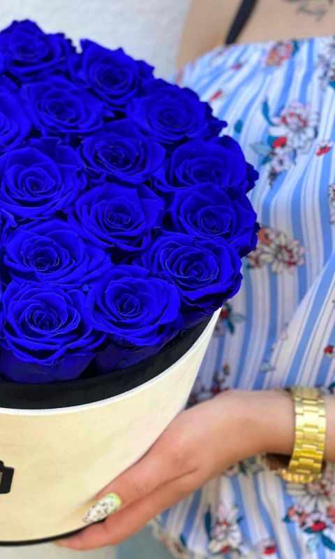Niebieskie Wieczne Róże w Coco Dużym Flokowanym Boxie