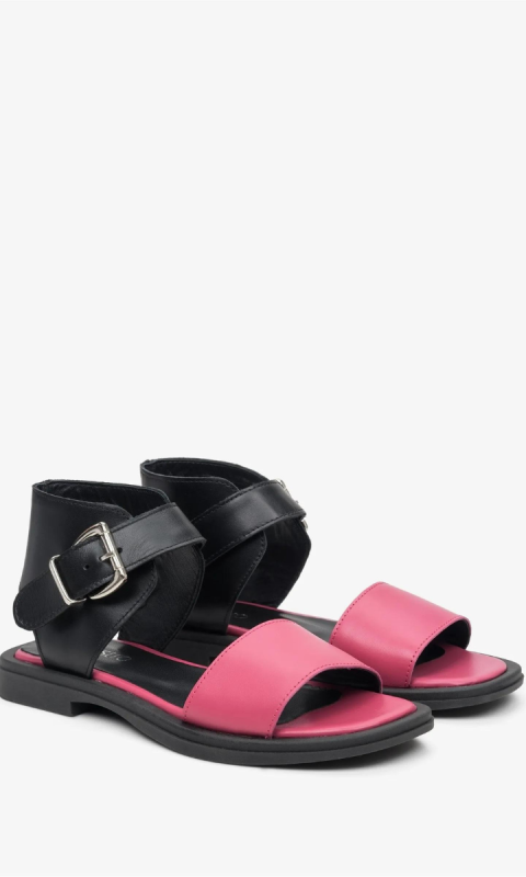 Czarno-różowe sandały damskie na płaskim obcasie Estro ER00113116 36