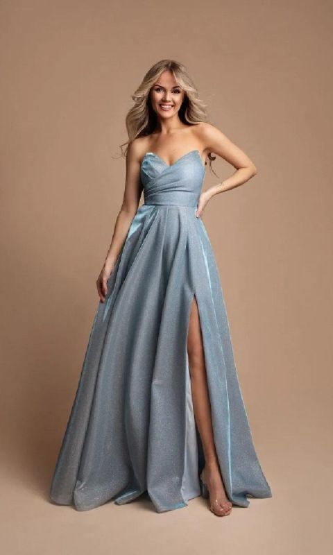 Długa błyszcząca sukienka, gorset niebieska