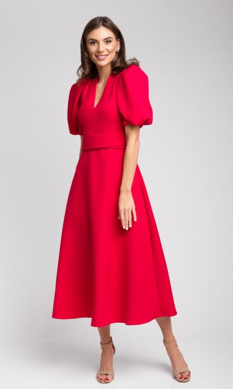 Czerwona rozkloszowana sukienka midi Icon