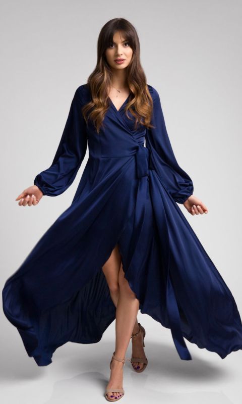 Granatowa asymetryczna sukienka maxi Campari