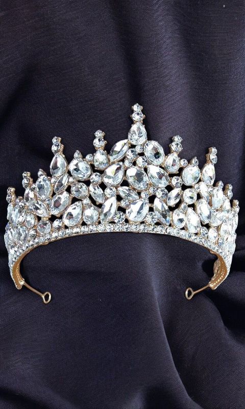 Złoty diadem Ślubny Z Cyrkoniami - Elegancka tiara, korona Dla Panny Młodej