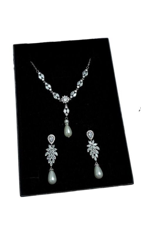 Komplet NURIA, srebrny z perłą i cyrkonią