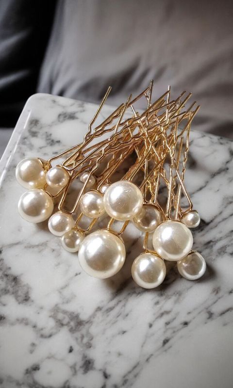Destello - kokówki 17 sztuk, złote z perłami