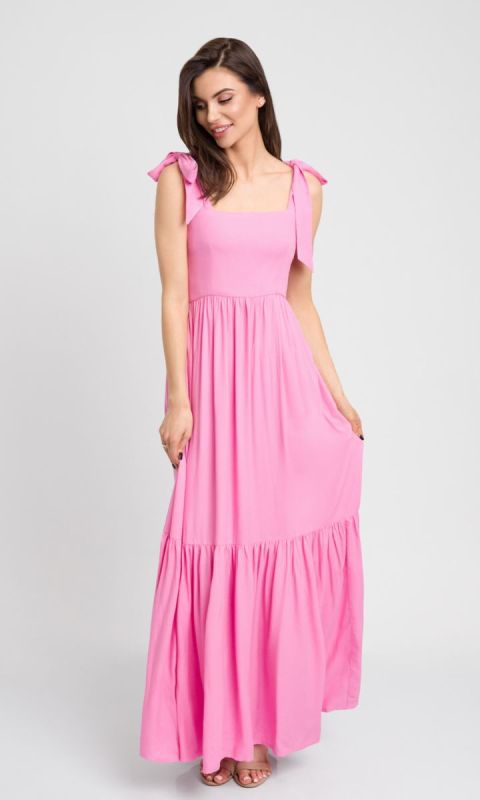 Różowa długa sukienka maxi z kokardami Dreamy