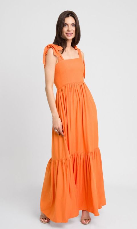 Pomarańczowa sukienka maxi z kokardami Dreamy