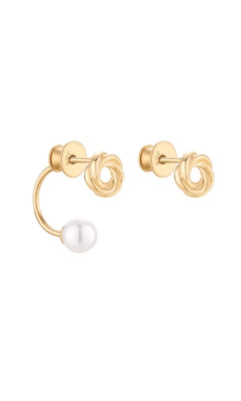 Złote asymetryczne kolczyki węzełki z perłami 