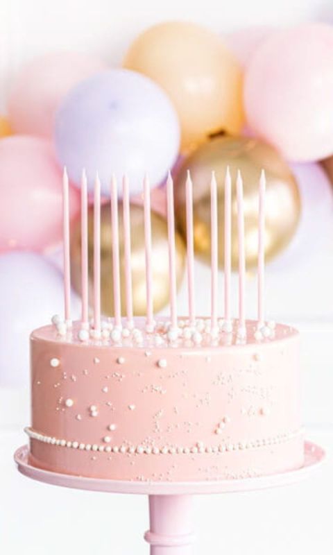 Świeczki urodzinowe na tort różowe długie, 14 cm