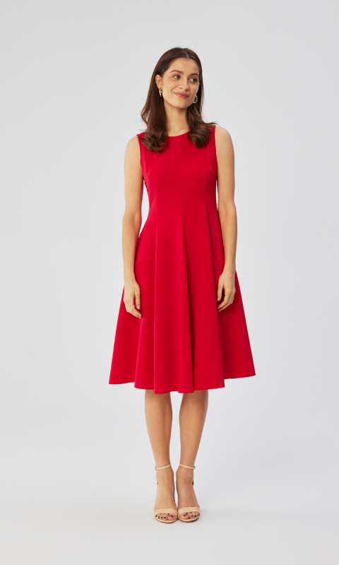 Sukienka rozkloszowana bez rękawów-czerwony