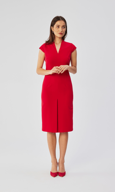 Sukienka ołówkowa z dekoltem w szpic-czerwona