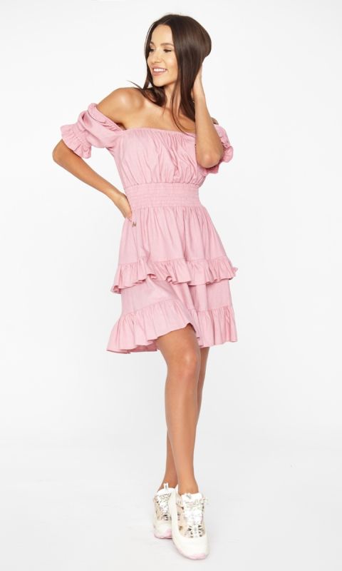 Sukienka wiskozowo-lniana Lolipop Rożowa