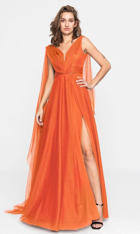 Suknia Tiulowa Terracotta Pomarańcz 