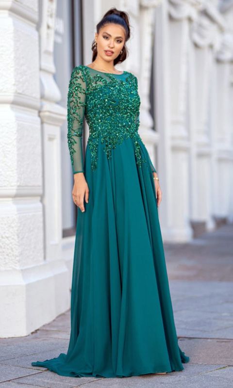 Szyfonowa suknia wieczorowa w kolorze zielonym