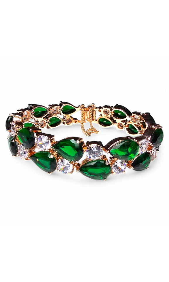 Bransoletka ślubna, kamienie szmaragd crystal różowe złoto, rose gold AMAR Bransoletka ślubna, kamienie szmaragd crystal różowe złoto, rose gold AMAR