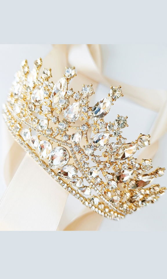 ELEGANCKA korona tiata diadem złota pozłacana z cyrkoniami DUŻA księżna ELEGANCKA korona tiata diadem złota pozłacana z cyrkoniami DUŻA księżna