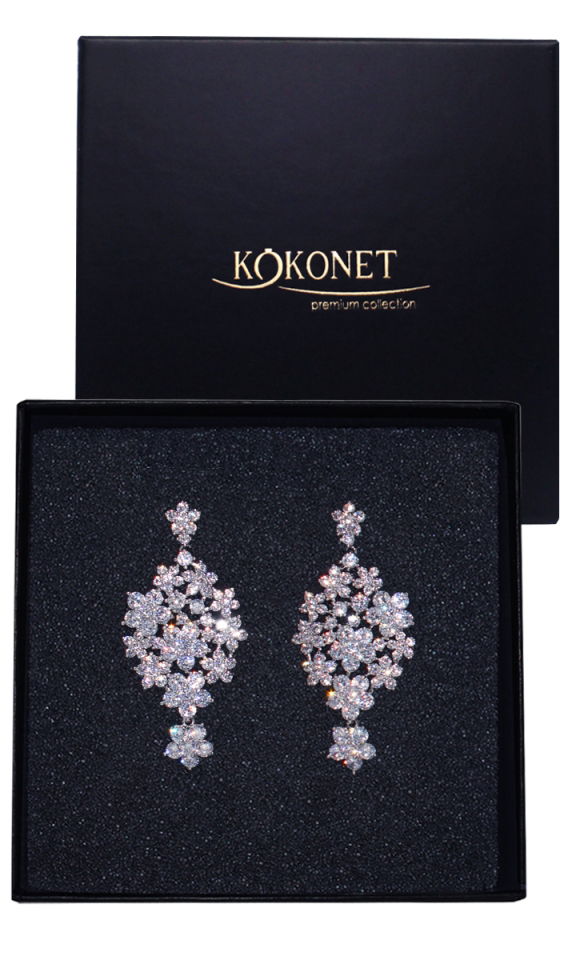 KOLCZYKI kwiatowe z cyrkoniami kryształkami eleganckie widoczne efektowne KOLCZYKI kwiatowe z cyrkoniami kryształkami eleganckie widoczne efektowne