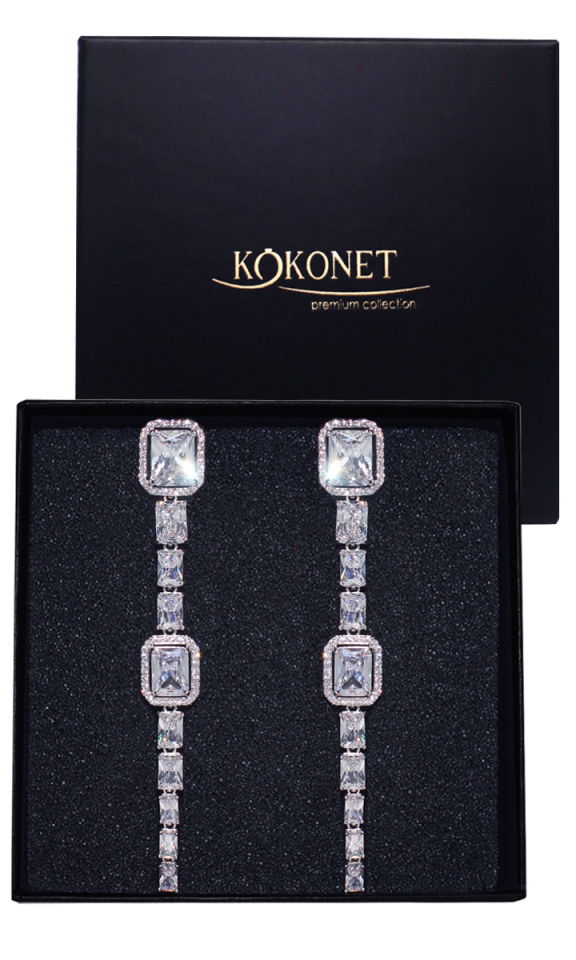 Kolczyki okazałe efektowne diamenty ślubne cyrkonie błyszczące długie wiszą Kolczyki okazałe efektowne diamenty ślubne cyrkonie błyszczące długie wiszą