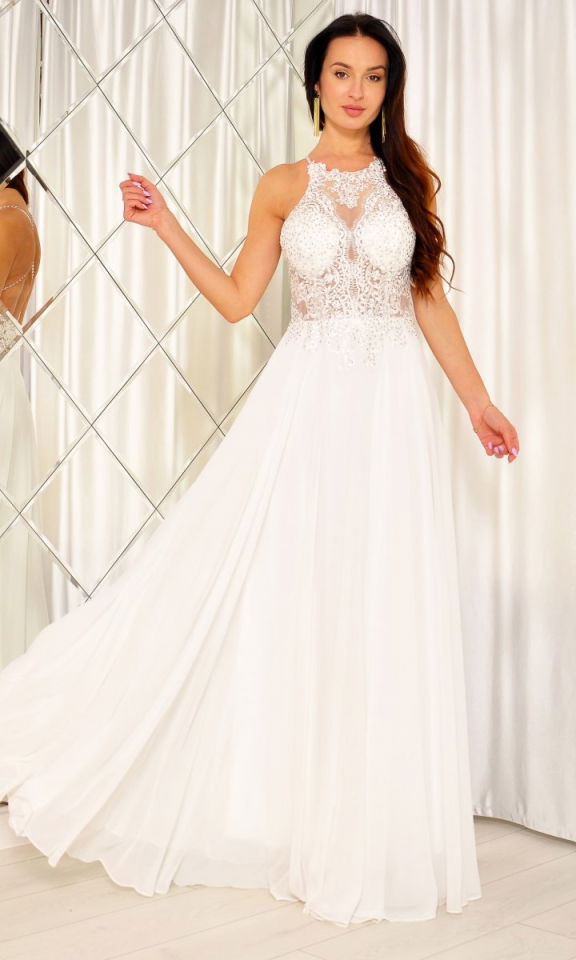 M&M - Cudowna biała sukienka z diamencikami. Model:PW-2214 - Rozmiar: 34(XS)