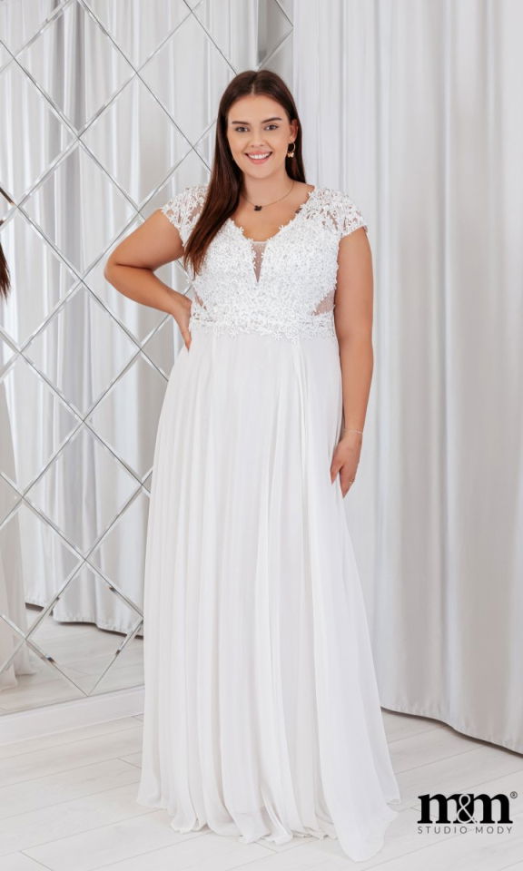 M&M - Sukienka maxi na lekkim rękawku w kolorze białym .MODEL:IP-7569 - Rozmiar: 42(XL)