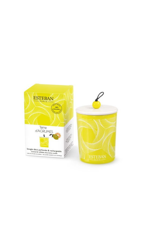 Świeca zapachowa 180 g Terre d'agrumes + ceramiczna przykrywka Esteban