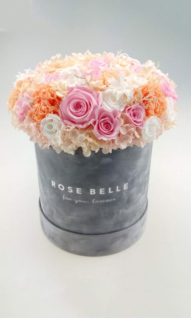 Rose Belle Box XL szary DeLuxe z hortensją
